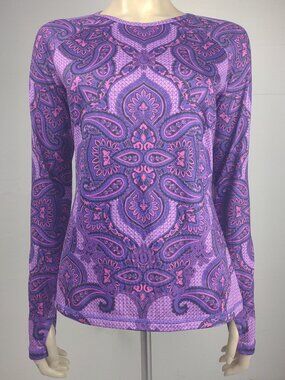 Athleta purple pink paisley plush lined long sleeve athletic shirt ladies Small